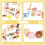 Wooden Ice Cream Counter Playset for Toddler Toys,  Montessori Pretend Play Food Toys Kitchen Accessories Early Learning AidsFV