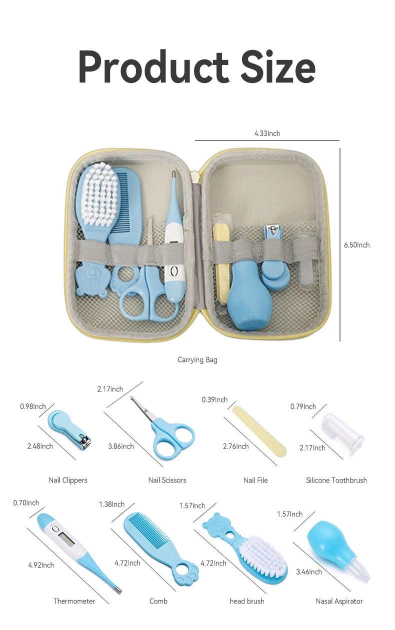 AnGku 8 sets Baby Care Tools Portable Hygiene Kit for Babies with EVA Box Grooming Kit for Newborn Baby