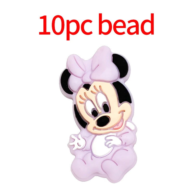 1/3/10pcs New Cartoon Mickey Minnie Silicone Beads Teether Food-Grade Chewing Teeth Bead DIY Nipple Chain Jewelry Accessories