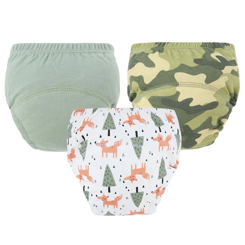 Baby Diaper Pants Set Cartoon Printed Training Pants for Boys Girls Breathable Cotton Reusable Kids Underwear 3Pcs