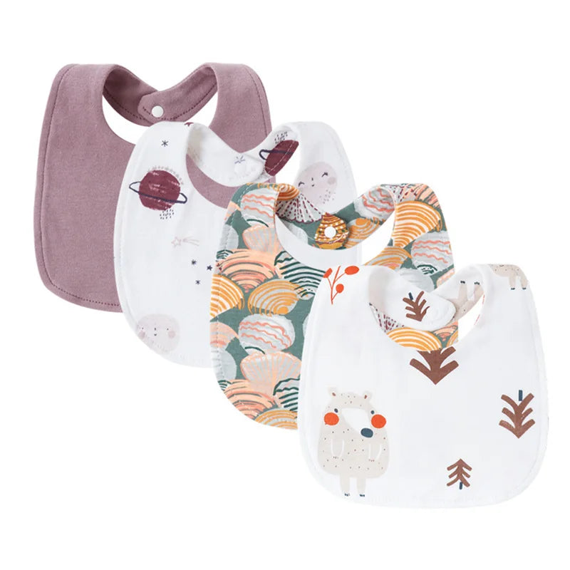4pcs/lot Baby Bibs Set Flower Animal Printed Burp Cloths Cotton Infant Feeding Swallow Towel Boys Girls Care Items Universal
