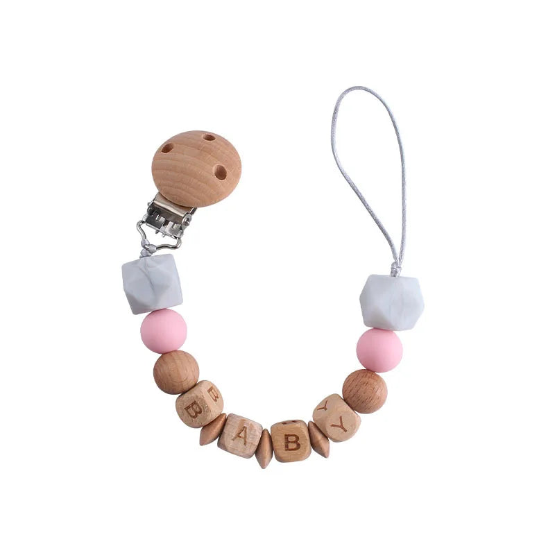 Baby Pacifier Clips Personalized Name DIY Wood Lion Silicone Dummy Nipples Holder Clip Chain Newborn Accessories Infant Feeding