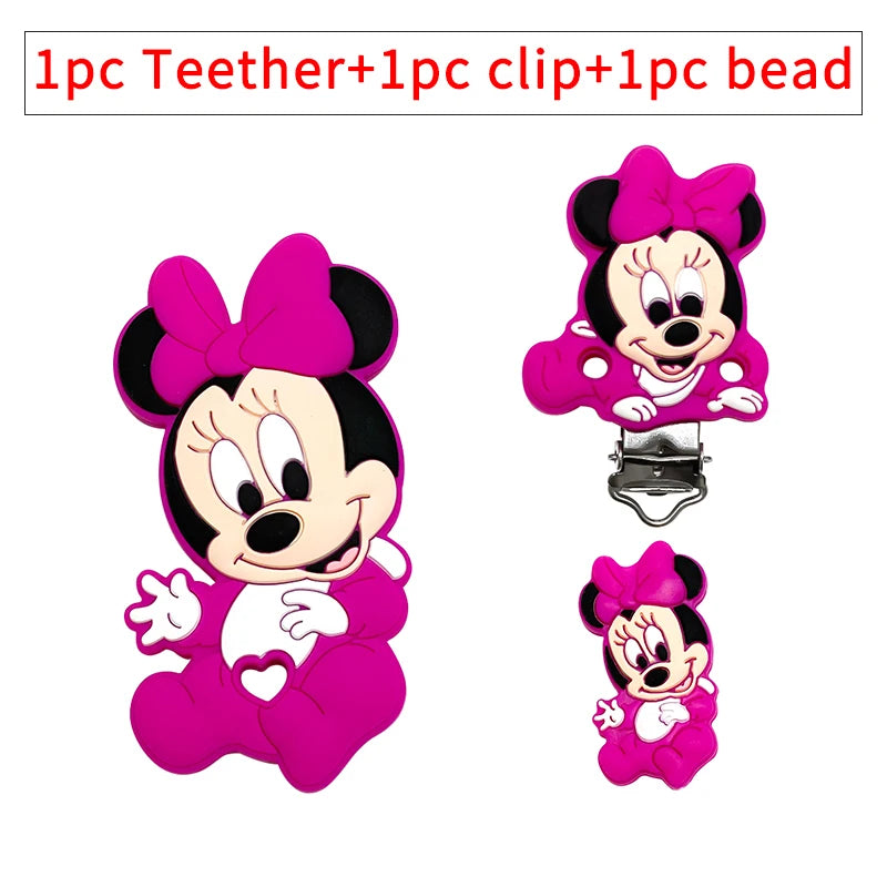 1/3/10pcs New Cartoon Mickey Minnie Silicone Beads Teether Food-Grade Chewing Teeth Bead DIY Nipple Chain Jewelry Accessories