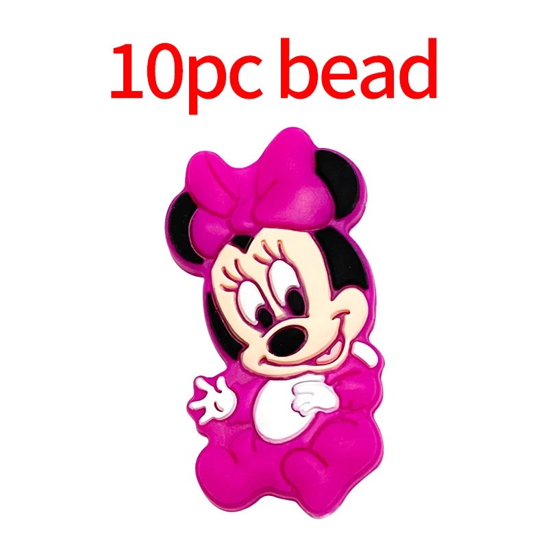 1/3/10pcs New Cartoon Mickey Minnie Silicone Beads Teether Food-Grade Chewing Teeth Bead DIY Nipple Chain Jewelry Accessories