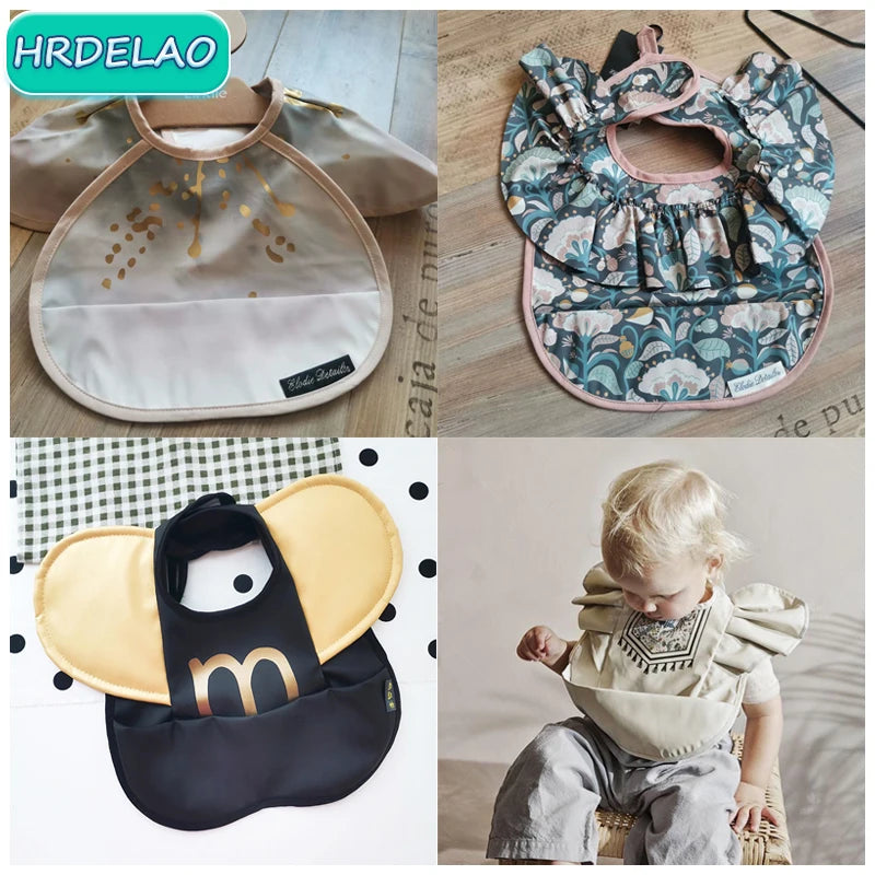 Baby Bibs INS Nordic Style Angel Feed Pocket Burp Girl Boy Infant Meals Bib Waterproof Easy Clean Cute Elephant Bib Soft PU Gift