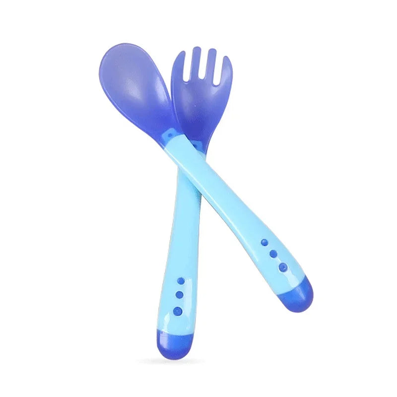 Baby Temperature Sensing Spoon Fork Set for Newborn Children Safety Flatware Solid Feeding Anti Scald Spoons Feeder Utensils