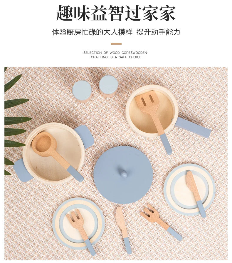 Wooden Mini Kitchen Toys Cookware Pot Pan Cook Pretend Play Educational House Toys For Children Simulation Kitchen Utensils Girl