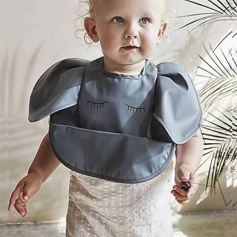 Baby Bibs INS Nordic Style Angel Feed Pocket Burp Girl Boy Infant Meals Bib Waterproof Easy Clean Cute Elephant Bib Soft PU Gift