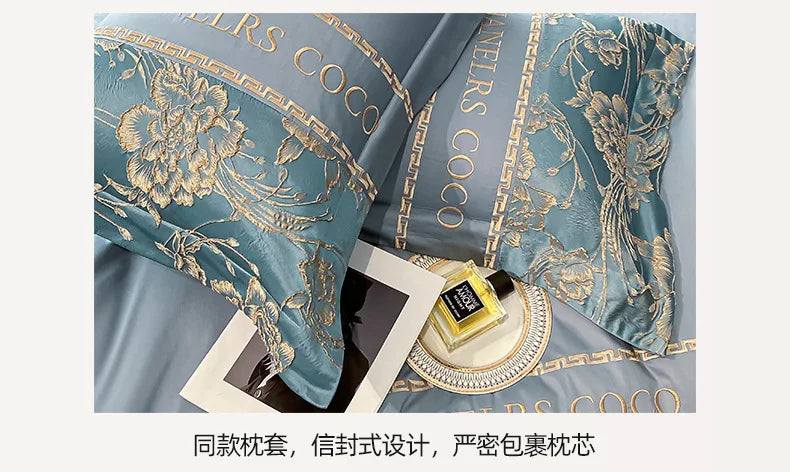 European Bedding Set High-end Luxury Cotton Four-piece Set Cotton Embroidery Quilt Cover Sheets Hats Senior Sense Bedding