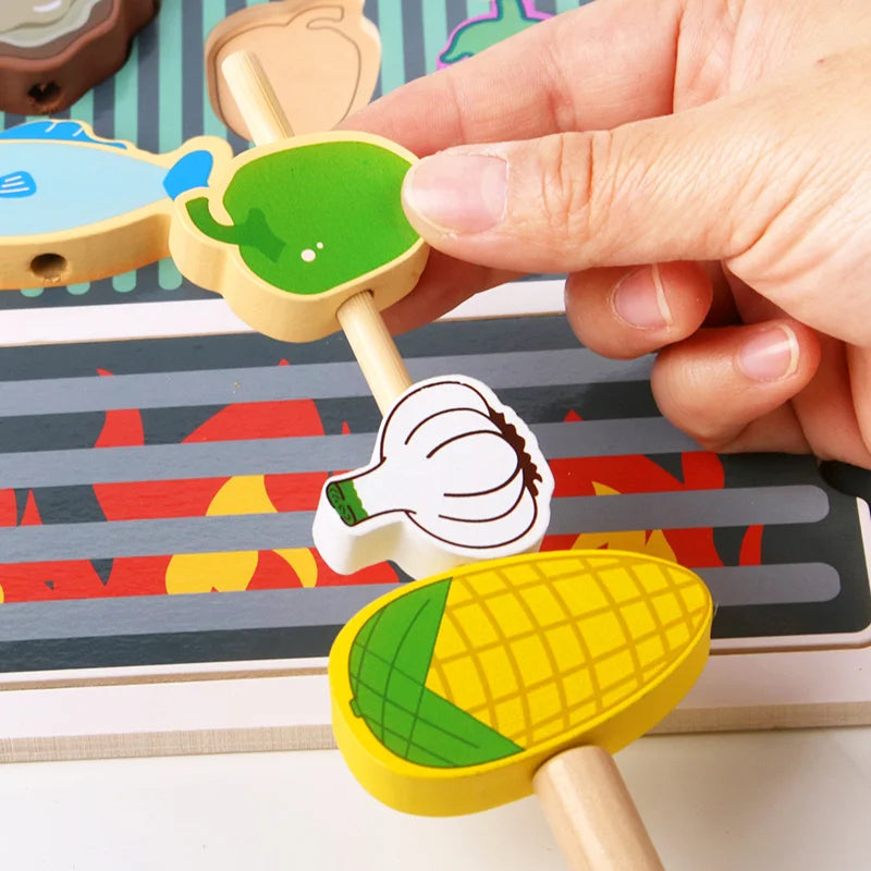 Children's Wooden Imitation Barbecue Grill Toy For Role-Playing Home Cooking And Food Recognition Available In Two Styles