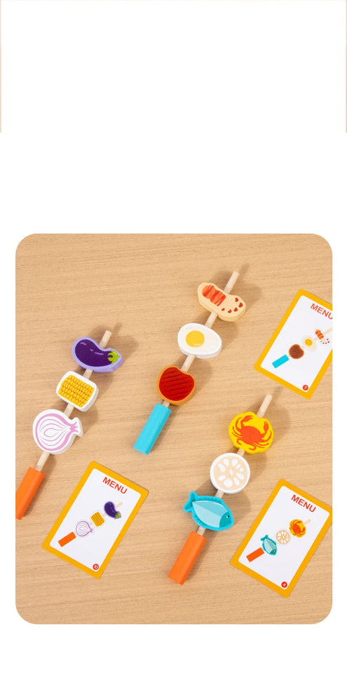 Children's Wooden Imitation Barbecue Grill Toy For Role-Playing Home Cooking And Food Recognition Available In Two Styles