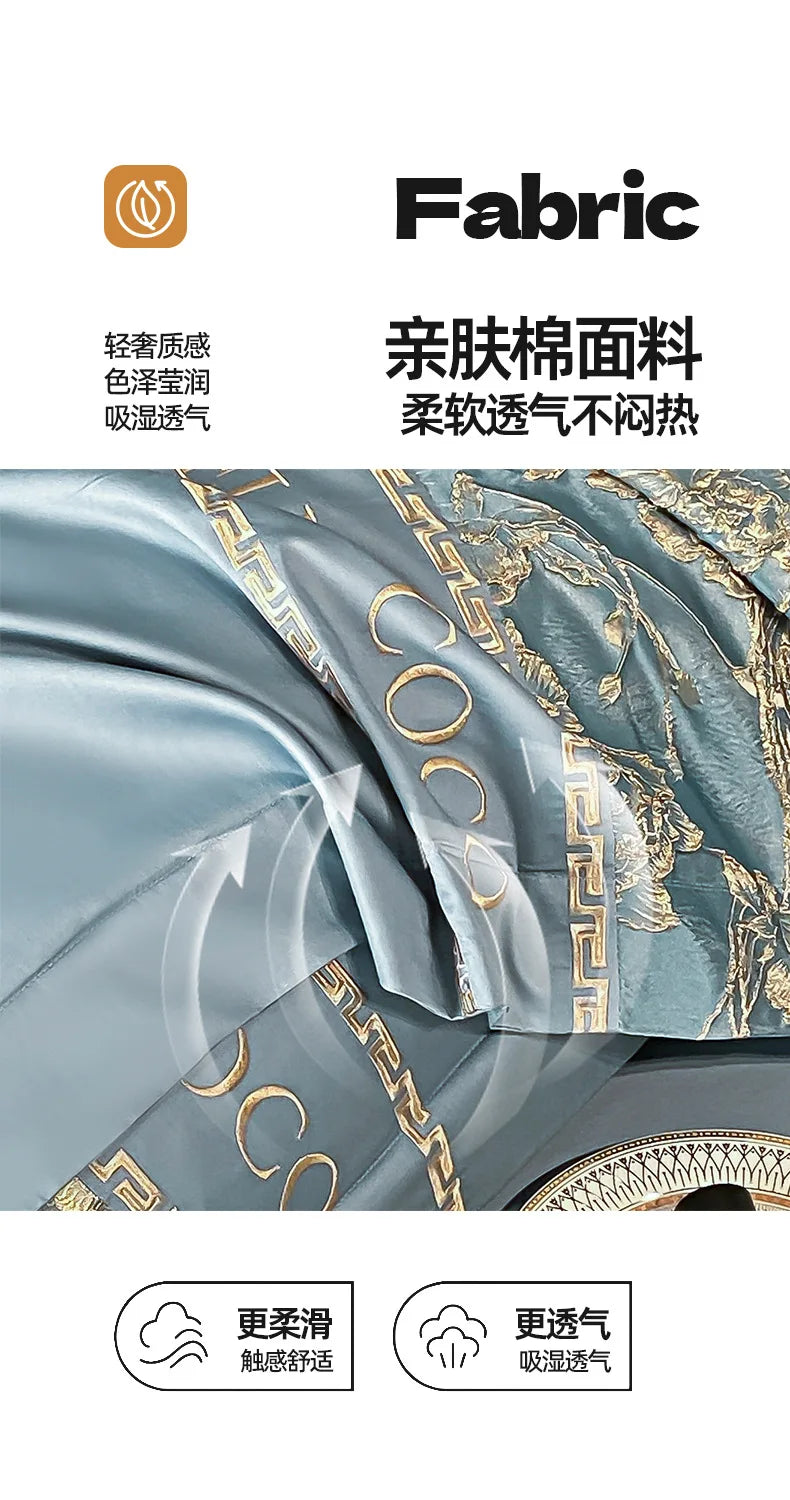 European Bedding Set High-end Luxury Cotton Four-piece Set Cotton Embroidery Quilt Cover Sheets Hats Senior Sense Bedding