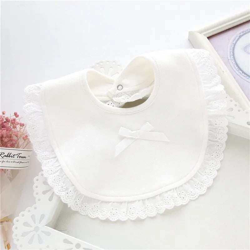 Baby Bibs Cotton Waterproof Girl Cute Bow Lace Saliva Towel Newborn Burp Bandana Scarf Infant Girls Absorbent Feeding Bib