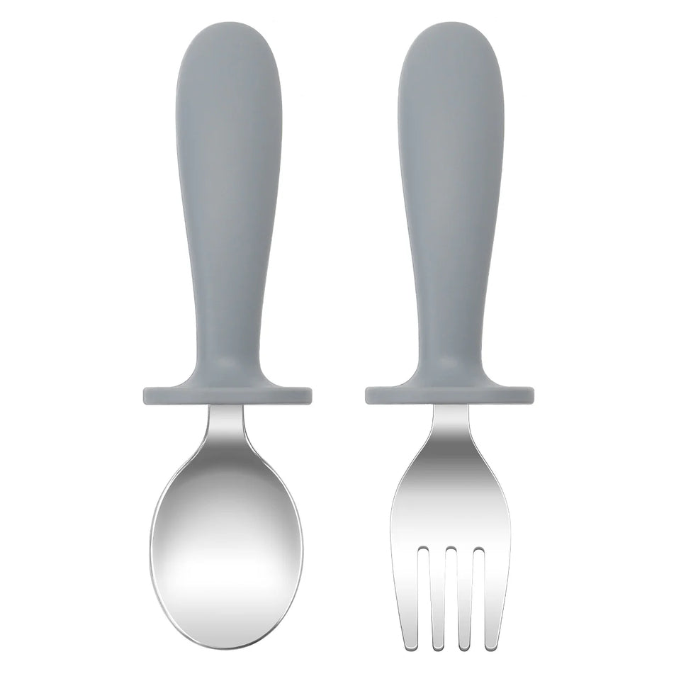 Color Kids 2PCS Stainless Steel Spoon Fork Set Dishwasher Safe BPA Free Utensils Baby Feeding Cutlery  Baby Newborn Items