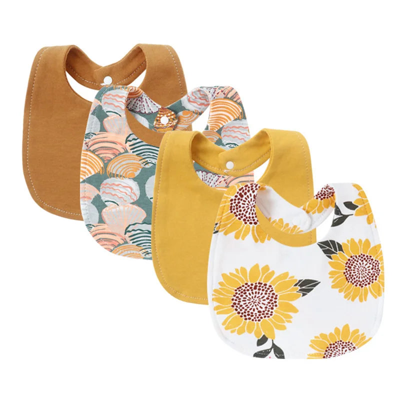 4pcs/lot Baby Bibs Set Flower Animal Printed Burp Cloths Cotton Infant Feeding Swallow Towel Boys Girls Care Items Universal