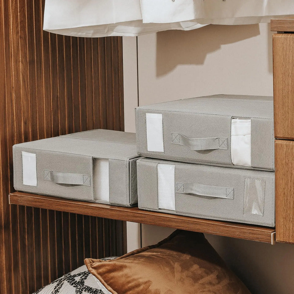 Bed Sheets Set Organizers Storage Linen Fabric Closet Organizers with Window Folding Bedding Storage Box for Pillow Organizer