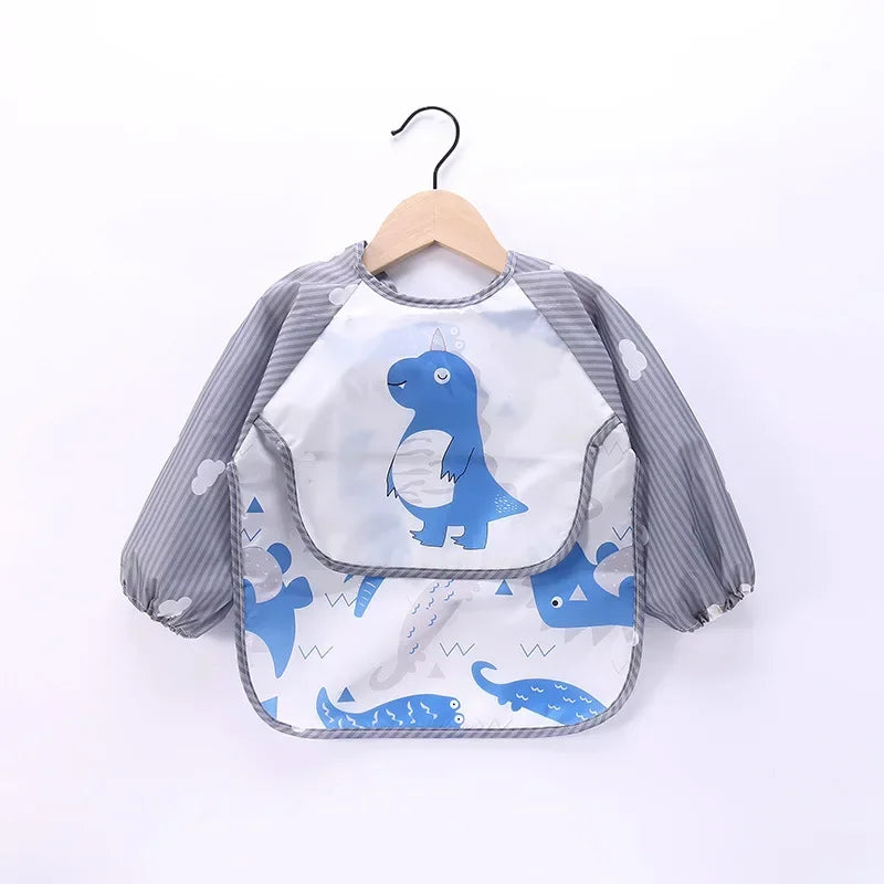 Baby Boys Girls Burp Cloth Banana Bibs for1-3Year Long Sleeve Scarf Waterproof Toddler Art Smock Feeding Bib Apron Pocket Infant