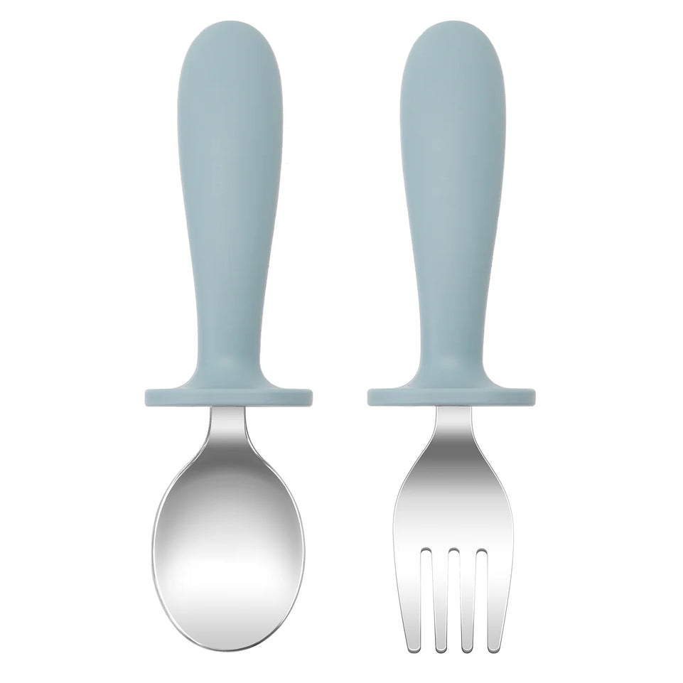 Color Kids 2PCS Stainless Steel Spoon Fork Set Dishwasher Safe BPA Free Utensils Baby Feeding Cutlery  Baby Newborn Items