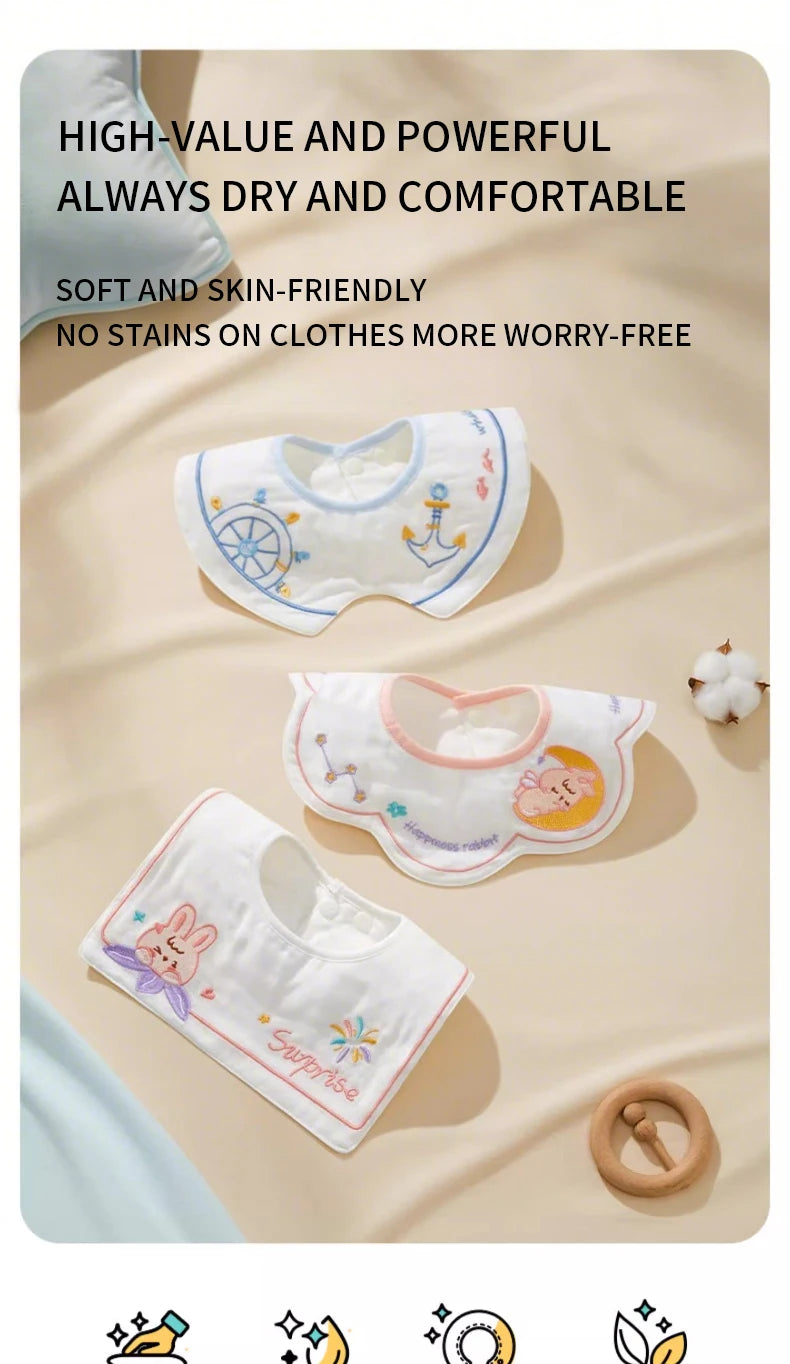 3pcs Ins Korea New Cotton Baby Bib Embroidery Bib Baby Drool Towel Boys and Girls Drool Pocket Waterproof Baby Kleding Jongen