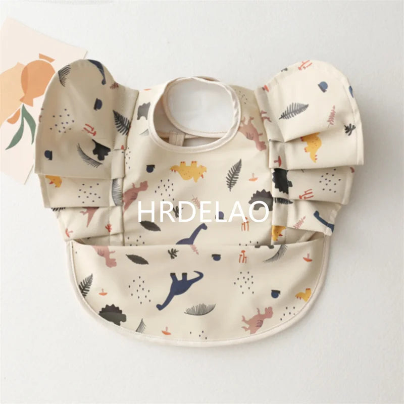 Baby Bibs INS Nordic Style Angel Feed Pocket Burp Girl Boy Infant Meals Bib Waterproof Easy Clean Cute Elephant Bib Soft PU Gift