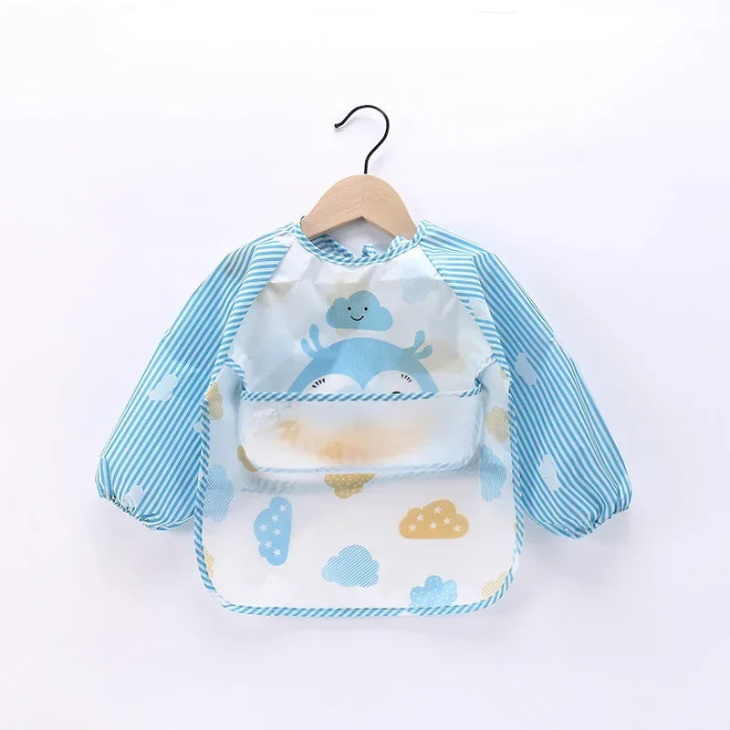 Baby Boys Girls Burp Cloth Banana Bibs for1-3Year Long Sleeve Scarf Waterproof Toddler Art Smock Feeding Bib Apron Pocket Infant