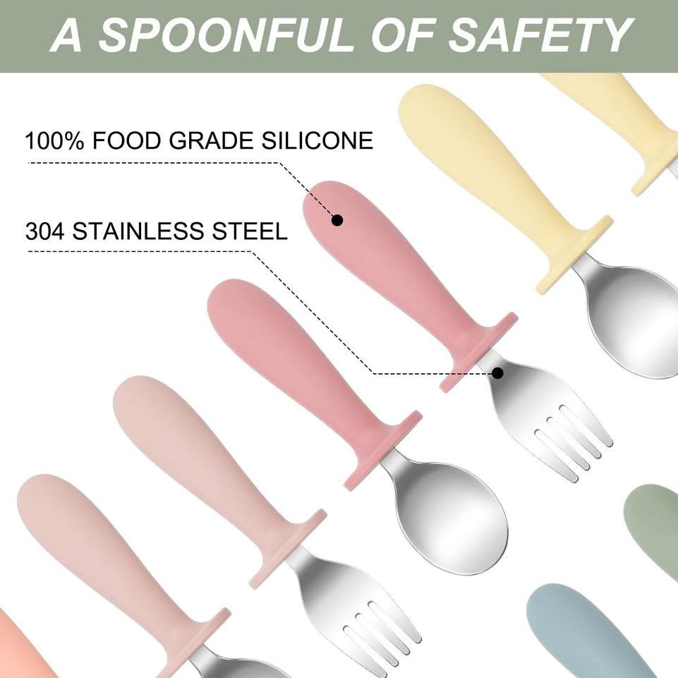 Color Kids 2PCS Stainless Steel Spoon Fork Set Dishwasher Safe BPA Free Utensils Baby Feeding Cutlery  Baby Newborn Items
