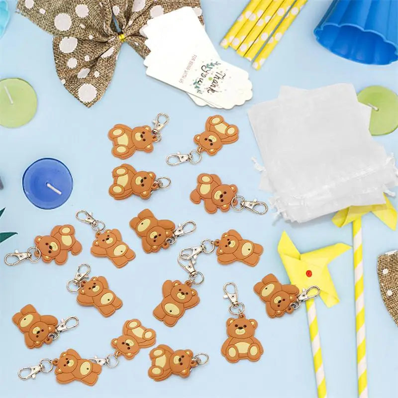 30pcs Baby Shower Souvenirs Gift Bear Keychain with Organza Bag Thank You Kraft Tag for Guests Girl Boy Birthday Party Supply
