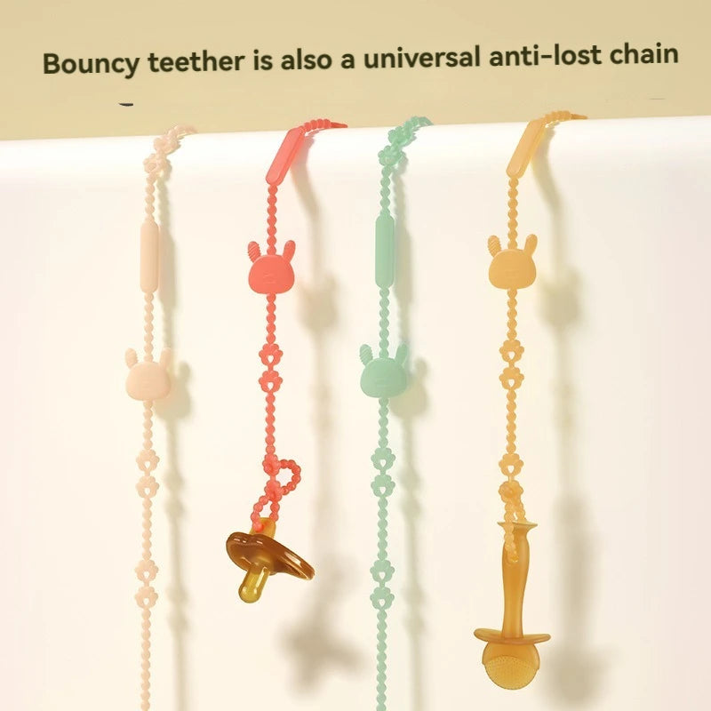 Baby Teething Toy with Music, Silicone Gum Soother Pacifier Clip, Anti-Loss Chain for Drool Relief & Sensory Development