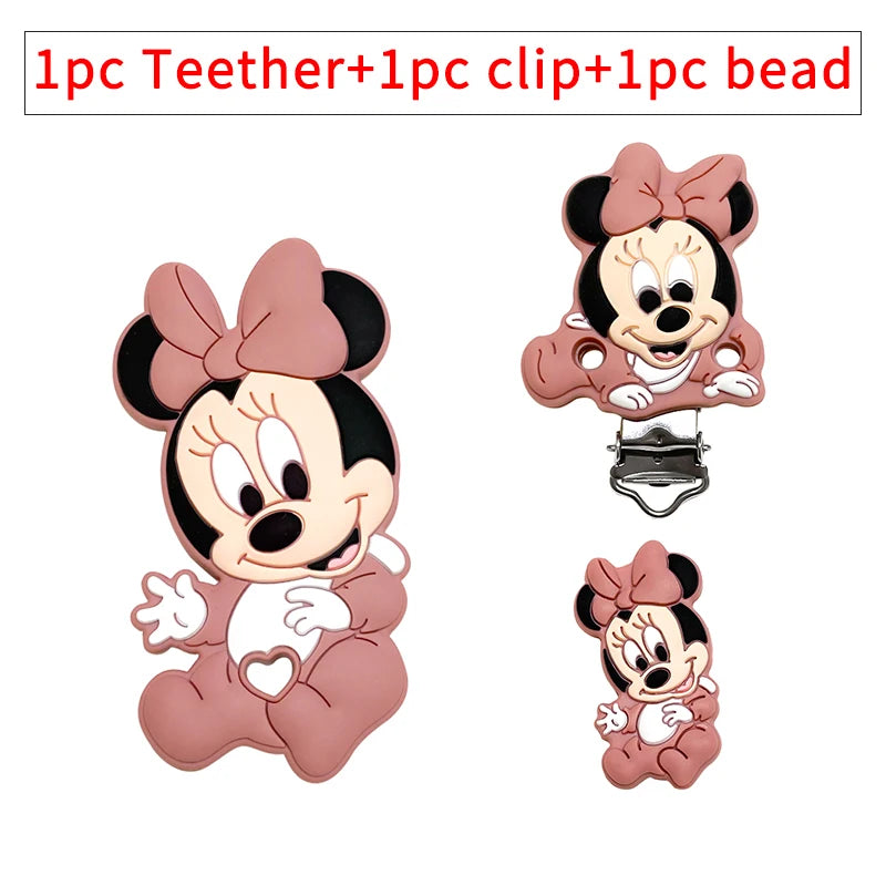 1/3/10pcs New Cartoon Mickey Minnie Silicone Beads Teether Food-Grade Chewing Teeth Bead DIY Nipple Chain Jewelry Accessories