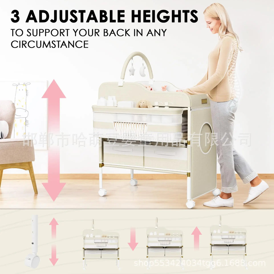 BabyCare Plus 5-in-1 Portable Changing Station  Diaper Table with Massage Pad & Wheels Mobile Nursery Center (0-24 Months)