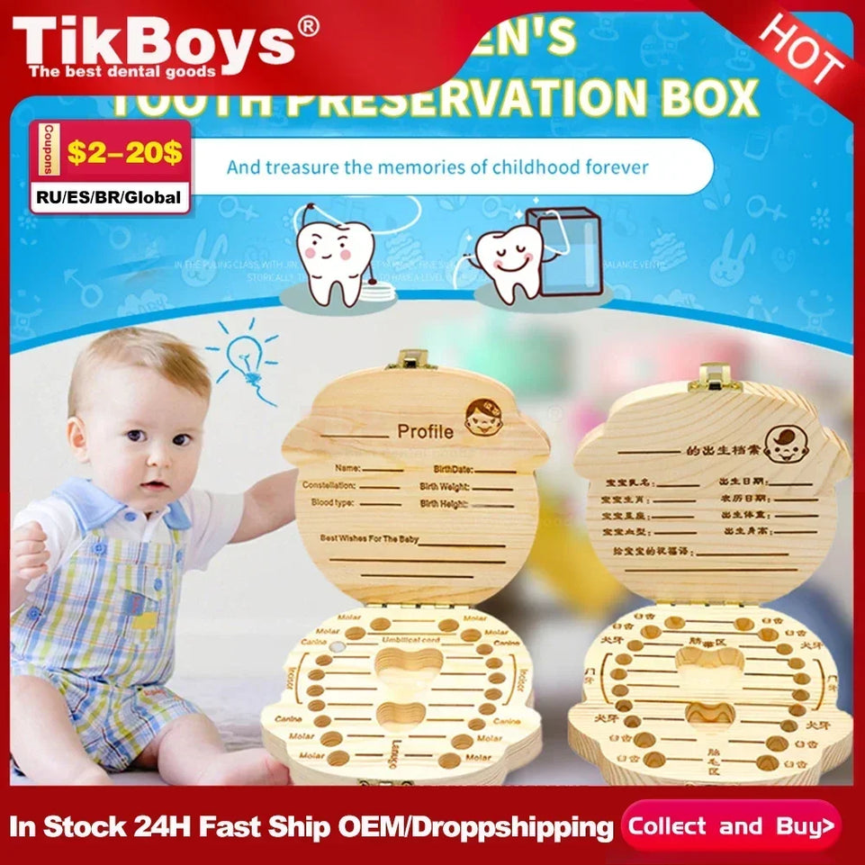 Baby Wood Tooth Box Organizer Milk Teeth Storage Collect Teeth Umbilica Save Gifts Baby Souvenirs Gifts Keepsakes