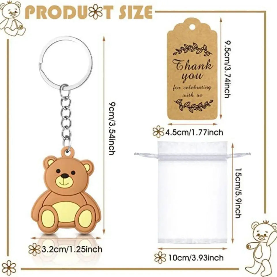 30pcs Baby Shower Souvenirs Gift Bear Keychain with Organza Bag Thank You Kraft Tag for Guests Girl Boy Birthday Party Supply