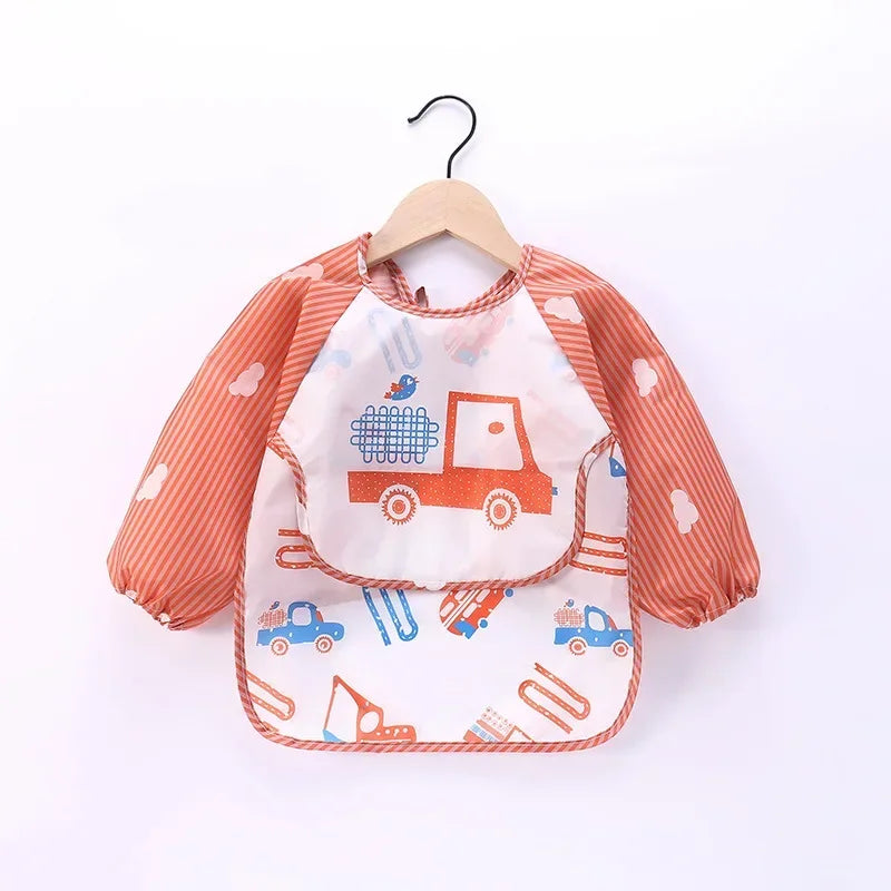 Baby Boys Girls Burp Cloth Banana Bibs for1-3Year Long Sleeve Scarf Waterproof Toddler Art Smock Feeding Bib Apron Pocket Infant