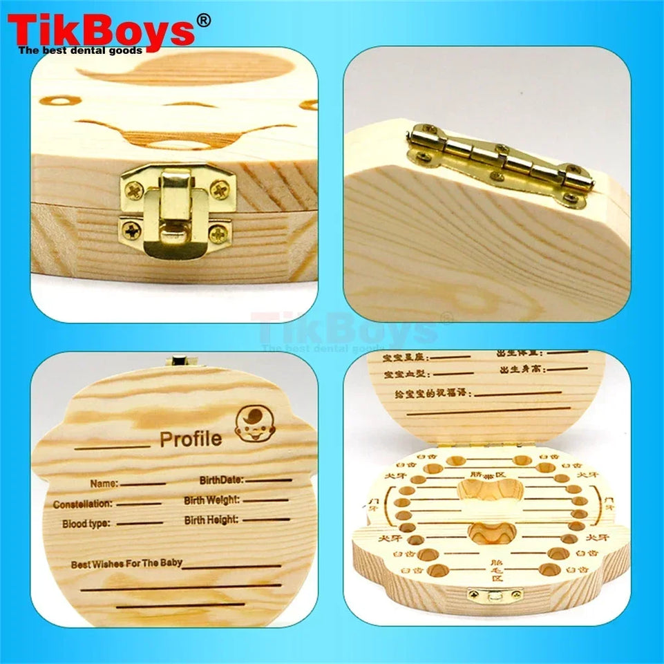 Baby Wood Tooth Box Organizer Milk Teeth Storage Collect Teeth Umbilica Save Gifts Baby Souvenirs Gifts Keepsakes