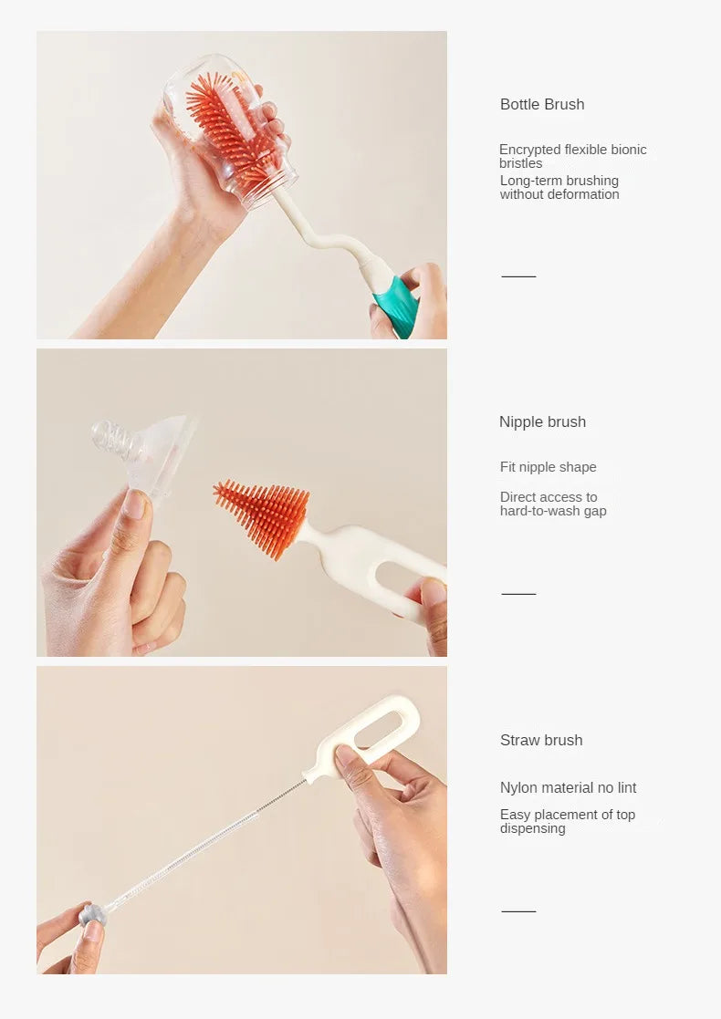 1/2/3pcs Silicone Brush for Bottles 360 Degree Rotation Baby Bottle Pacifier Cleaning Brush Nipple Dropper Brushes Set Baby Item