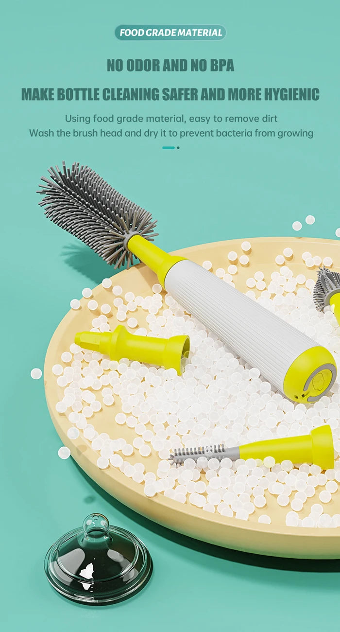 Electric 360 Degree Rotation 6 in 1 Silicone Baby Bottle Pacifier Brush Wash Water Cup Container Straw Cleaning Brush Set