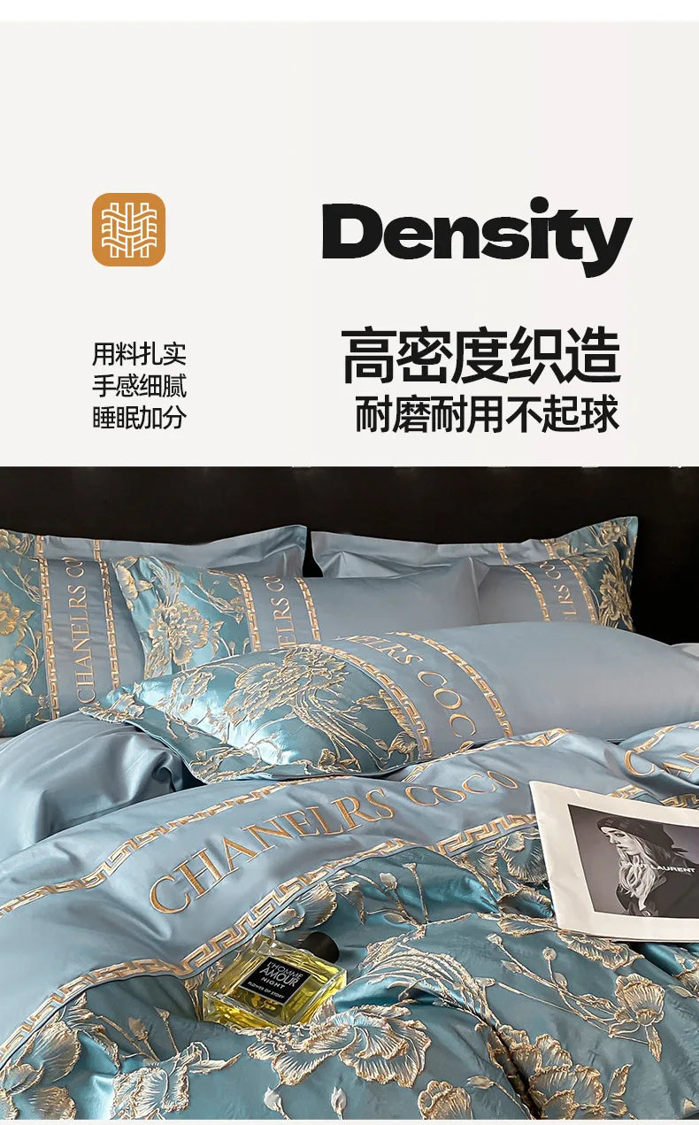 European Bedding Set High-end Luxury Cotton Four-piece Set Cotton Embroidery Quilt Cover Sheets Hats Senior Sense Bedding