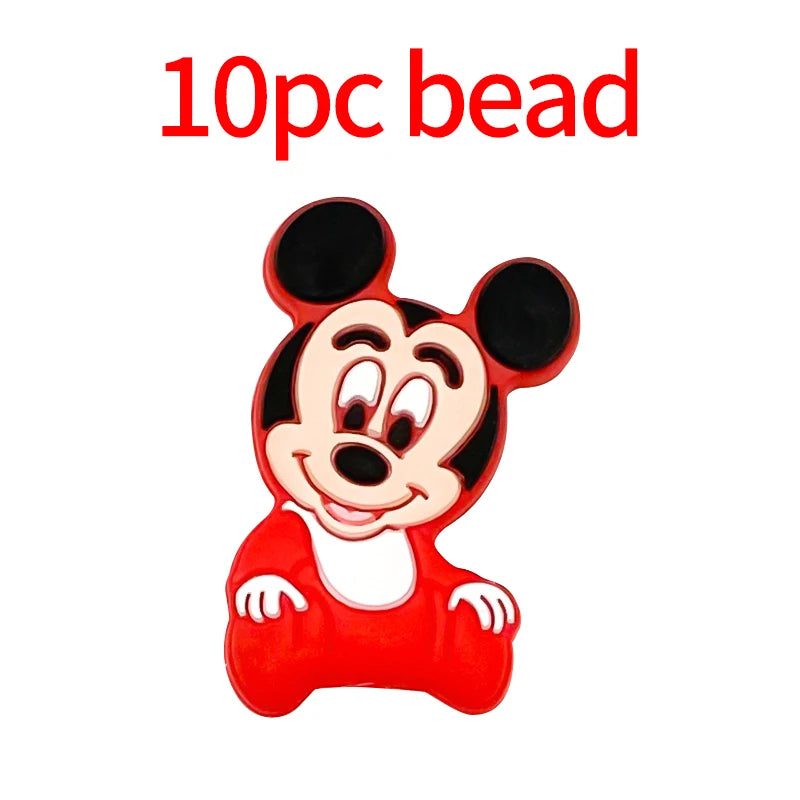 1/3/10pcs New Cartoon Mickey Minnie Silicone Beads Teether Food-Grade Chewing Teeth Bead DIY Nipple Chain Jewelry Accessories