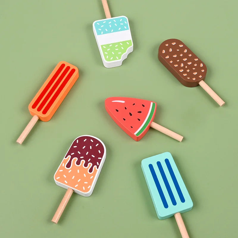 Wooden Ice Cream Counter Playset for Toddler Toys,  Montessori Pretend Play Food Toys Kitchen Accessories Early Learning AidsFV