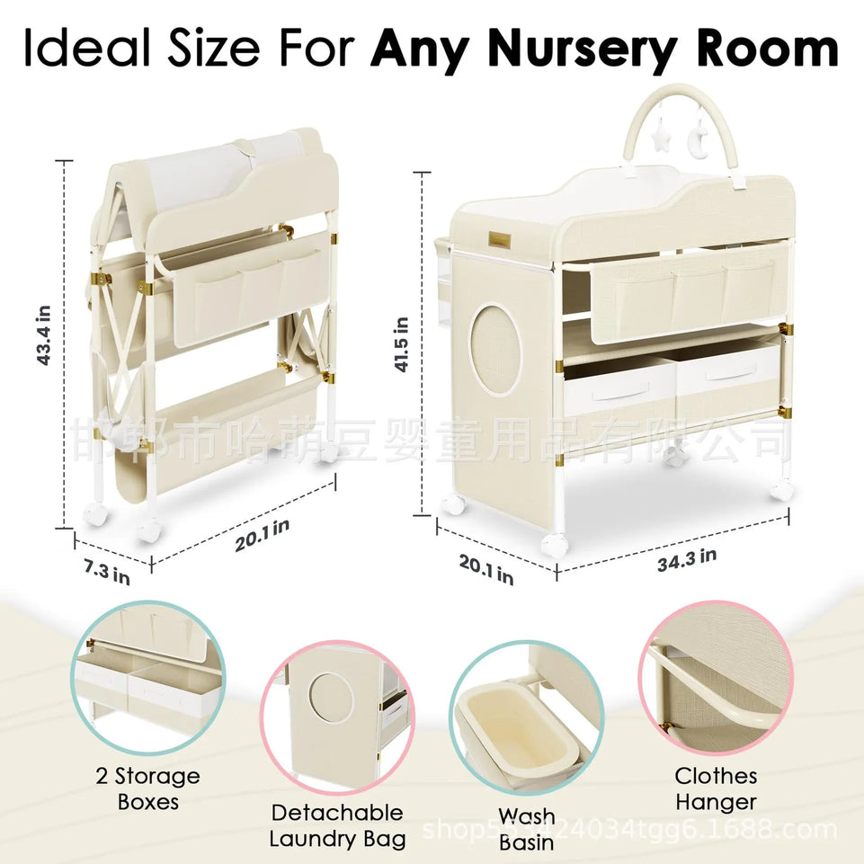BabyCare Plus 5-in-1 Portable Changing Station  Diaper Table with Massage Pad & Wheels Mobile Nursery Center (0-24 Months)