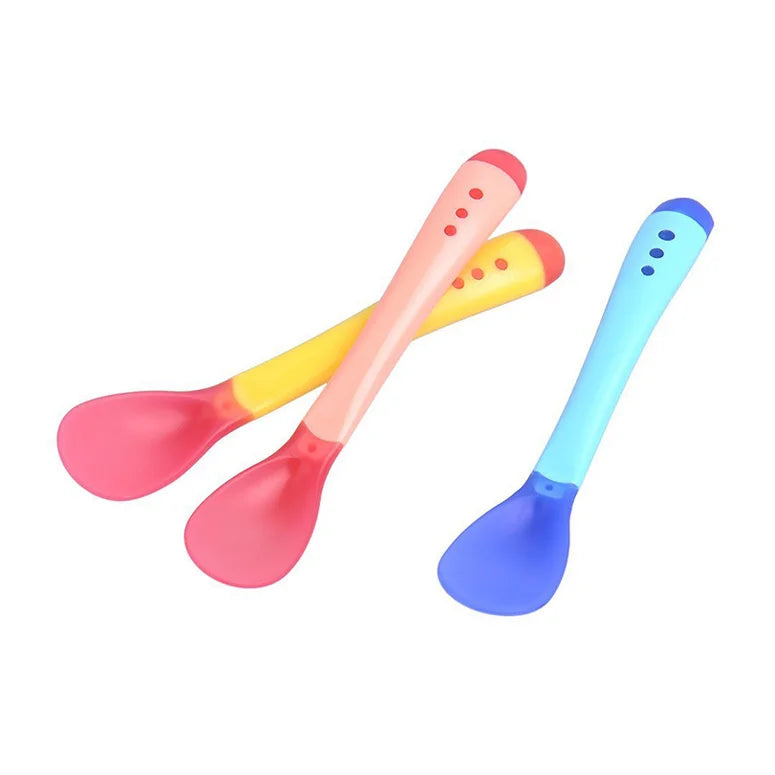 Baby Temperature Sensing Spoon Fork Set for Newborn Children Safety Flatware Solid Feeding Anti Scald Spoons Feeder Utensils