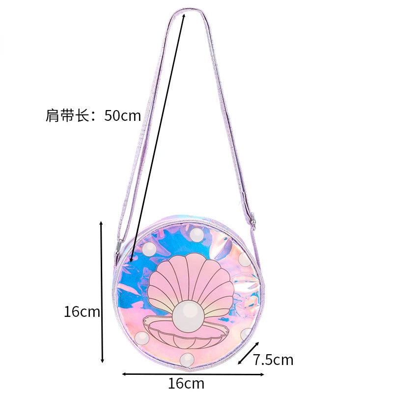 Kids Accessories Summer Lovely Kids Girls Sequin Crossbody Bag 3 Colors Cartoon Printed Round Shoulder Bag with Adjustable Strap
