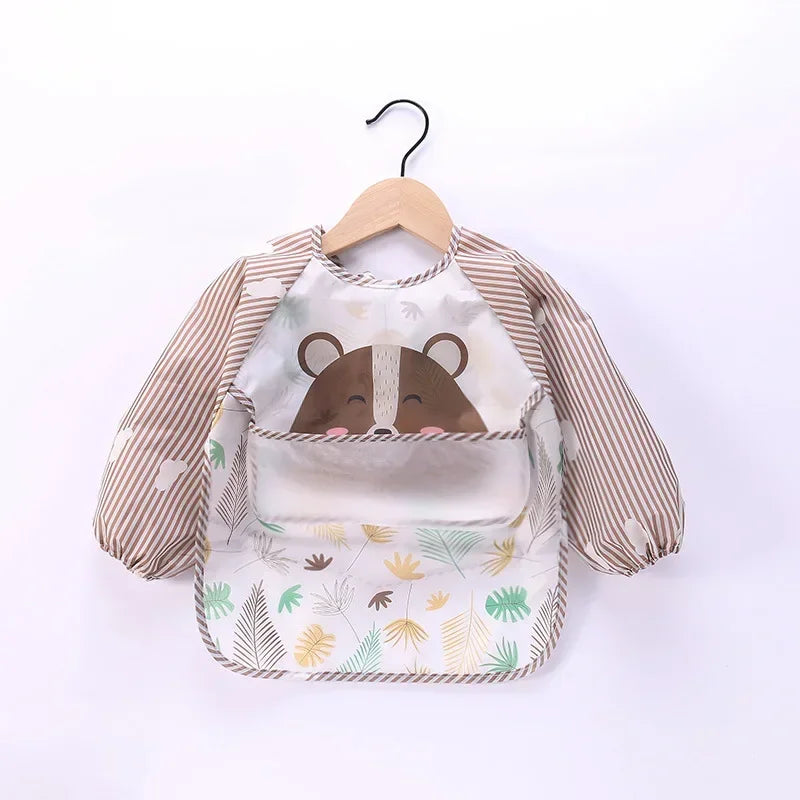 Baby Boys Girls Burp Cloth Banana Bibs for1-3Year Long Sleeve Scarf Waterproof Toddler Art Smock Feeding Bib Apron Pocket Infant