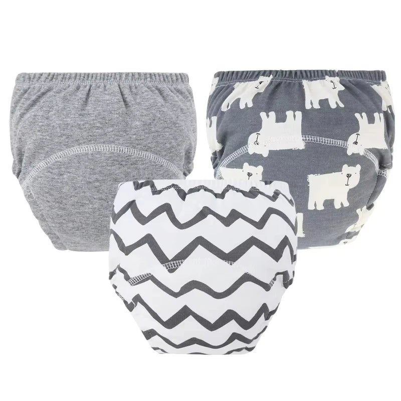 Baby Diaper Pants Set Cartoon Printed Training Pants for Boys Girls Breathable Cotton Reusable Kids Underwear 3Pcs