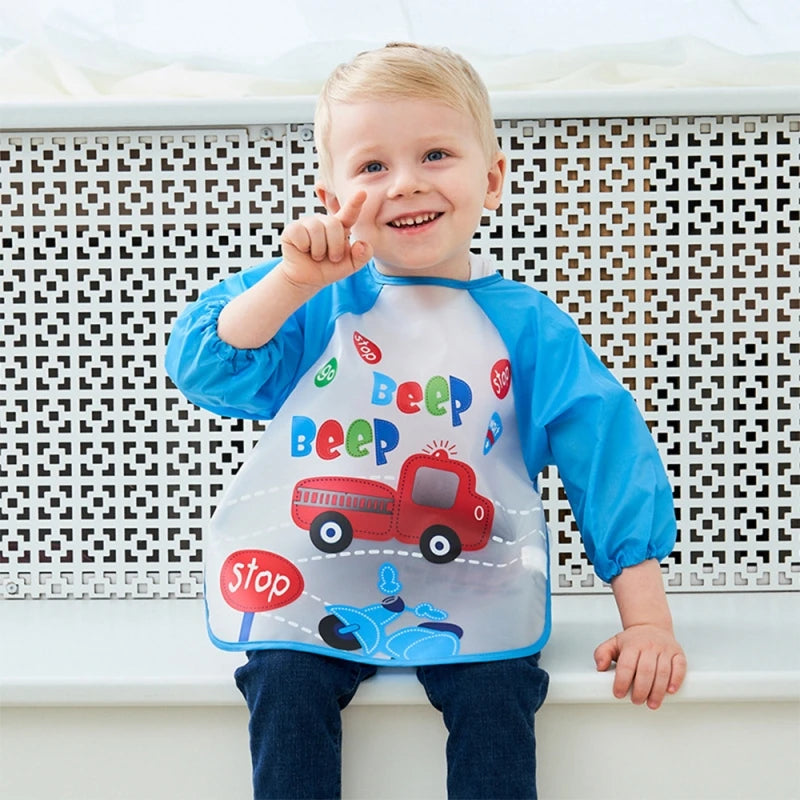 Waterproof Eating Smock Infant Toddler Baby Cartoon Long Sleeve Art Apron Feeding Bib for Boys Girls Soft Baby Bibs Burp Clothes