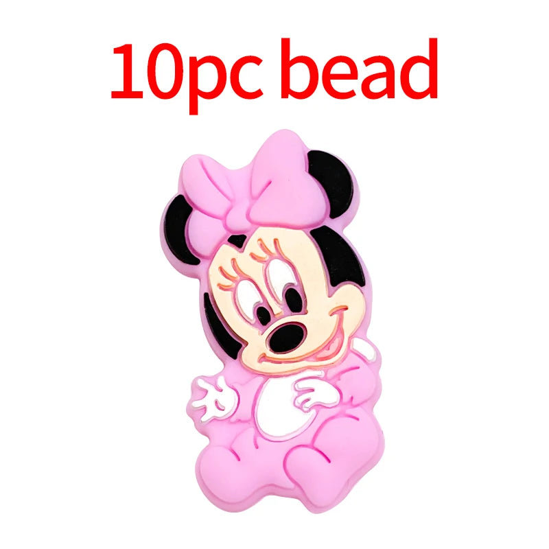1/3/10pcs New Cartoon Mickey Minnie Silicone Beads Teether Food-Grade Chewing Teeth Bead DIY Nipple Chain Jewelry Accessories
