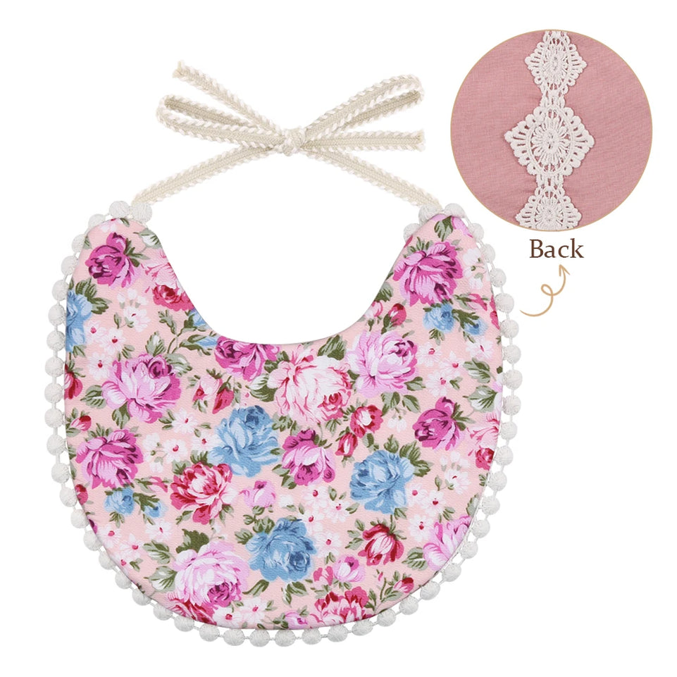 Cute Cartoon Dinner Feeding Clothes Double-deck Cotton Linen Baby Boys Girls Bibs Animal Flower Print Saliva Towel Kids Stuff