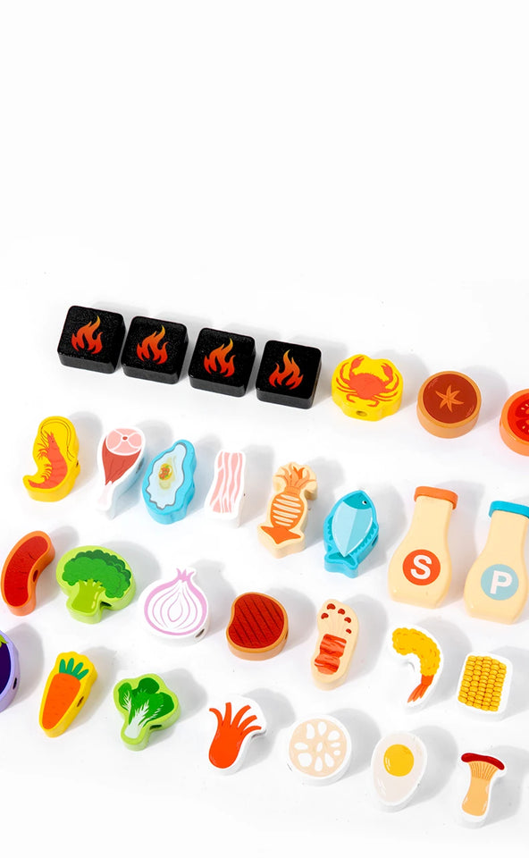 Children's Wooden Imitation Barbecue Grill Toy For Role-Playing Home Cooking And Food Recognition Available In Two Styles