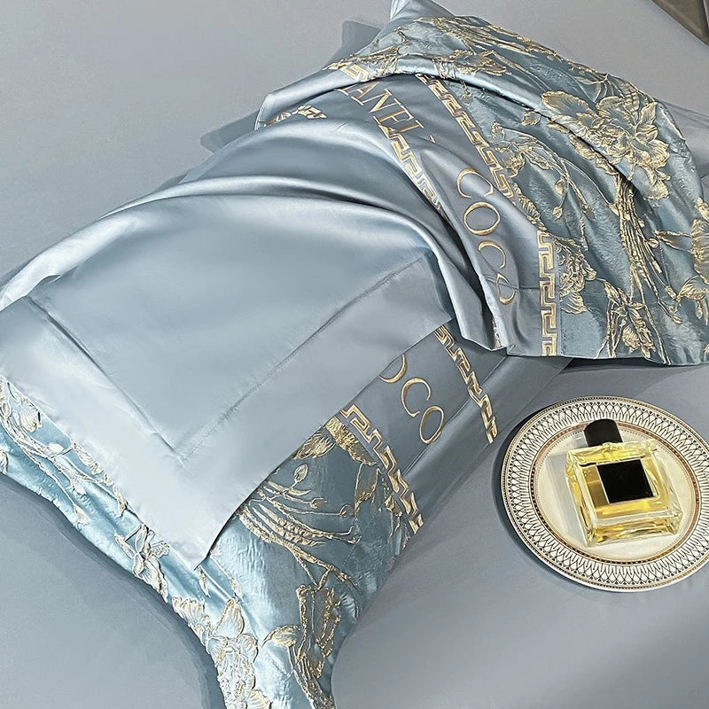 European Bedding Set High-end Luxury Cotton Four-piece Set Cotton Embroidery Quilt Cover Sheets Hats Senior Sense Bedding