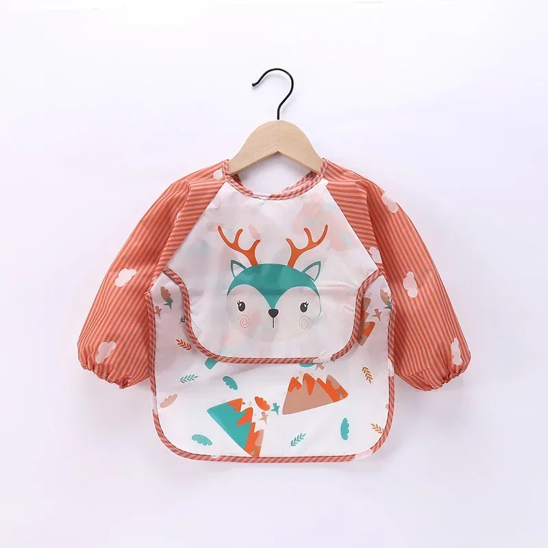 Baby Boys Girls Burp Cloth Banana Bibs for1-3Year Long Sleeve Scarf Waterproof Toddler Art Smock Feeding Bib Apron Pocket Infant